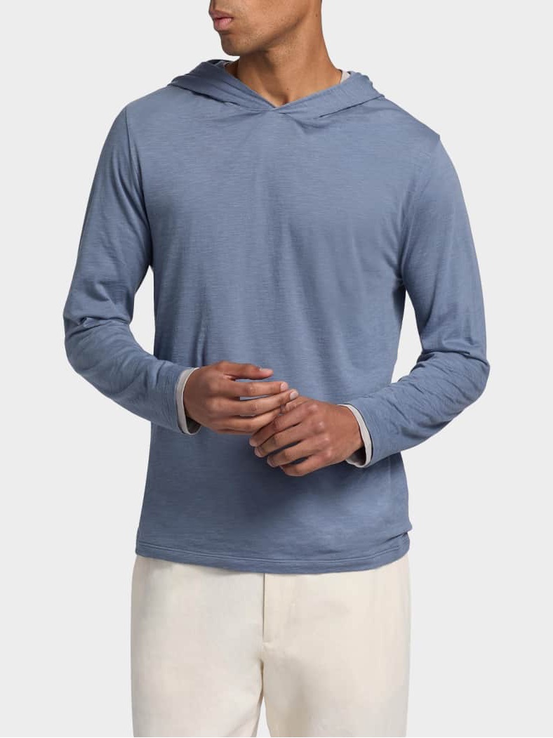 Vince Men's Fine Slub Double-Layer Cotton Hoodie | Hawk Blue Coyote | Xl